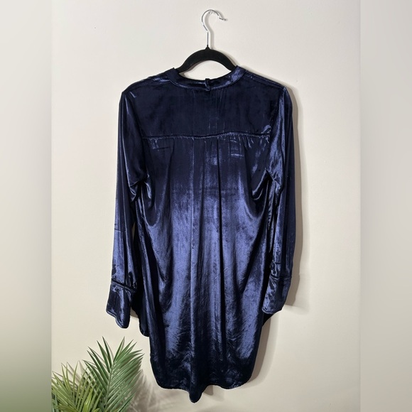 Anthropologie Maeve Blue Velvet Tie-Neck Button-down Tunic - Picture 5 of 6